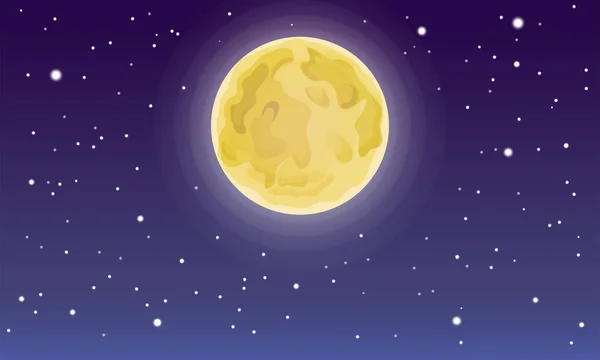 Caricature pleine lune sur ciel étoilé sombre. toile de fond étoilée et nuit de lune. lune brillante beau ciel et étoiles. Illustration vectorielle de la lune et des étoiles sur le ciel de minuit. Ciel nocturne décor fond — Image vectorielle