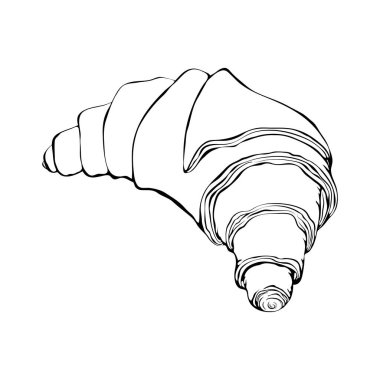 El yapımı Fransız kruvasanı çizimi beyaza izole edilmiş. Mürekkep izli taze kruvasan resmi. Etiket, logo, fırın menüsü, posterler için hamur işi. simit simgesi karala.