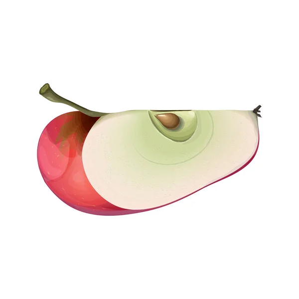 Vektorkép friss vörös alma szelet magokkal. érett lédús almás negyed illusztráció elszigetelt fehér. finom szeletelt piros gyümölcs ikon. realisztikus 3D-s stílus banner, logó, piaci termékek design. — Stock Vector