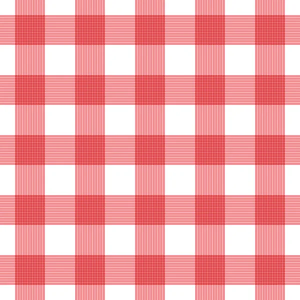 Seamless Plaid Checkered Gingham Pattern Background Red White Fabric Texture — Stock Photo, Image