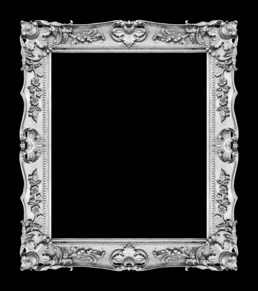 在黑色背景上隔离的古色古香的银灰色框架 剪裁路径 — 图库照片