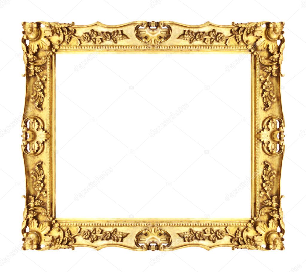 Antique gold frame isolated on white background, clipping path.