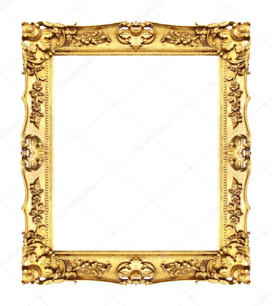 Antique gold frame isolated on white background, clipping path.