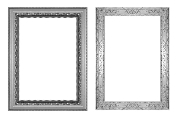 Set Antique Silver Gray Frame Isolated White Background Clipping Path — Stock Photo, Image