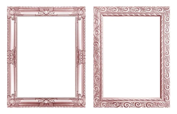 设置 2 - 隔离在白色背景上的古董粉红色框架，夹针 — 图库照片