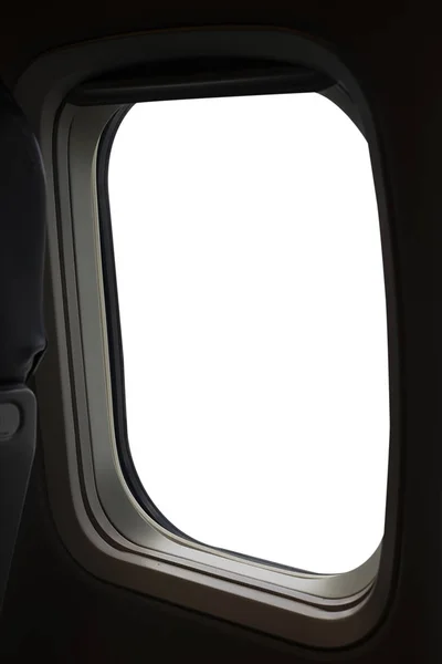 Okno samolotu i biały znak dla projektu, ścieżka przycinająca — Zdjęcie stockowe