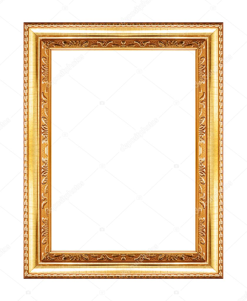 Antique golden frame isolated on white background, clipping path. 