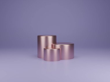Pastel arka planda tasarımcılar için altın pembe metal podyum.