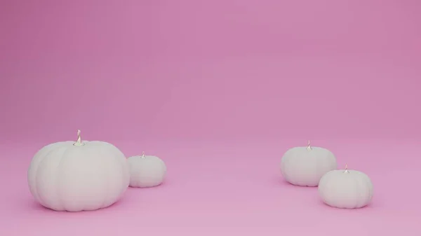 ピンクの背景に白い3Dカボチャ — ストック写真