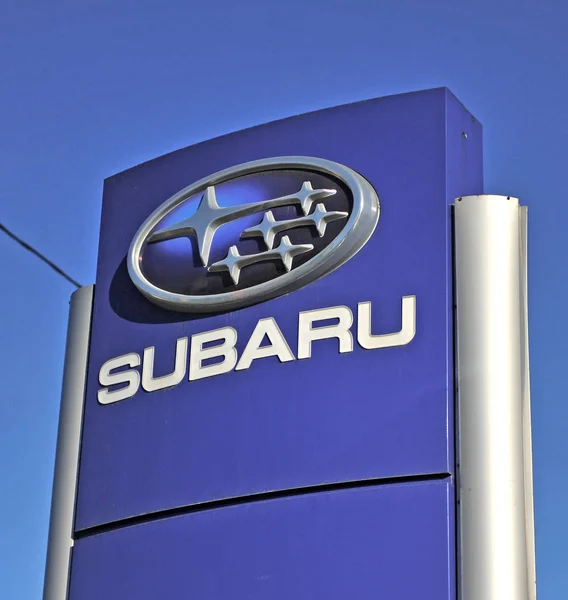 Moscú Rusia Mayo 2018 Logotipo Subaru Fabricante Automóviles Japonés Mayo — Foto de Stock