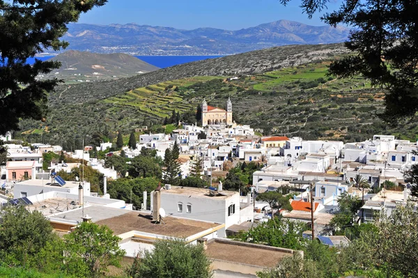 Vista Lefkes Bela Aldeia Ilha Paros Grécia — Fotografia de Stock