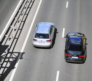 Moskova, Rusya - 20 Haziran: İki otomobil'de yapilan, 20 Haziran 2018 Moskova üstten görünüm.