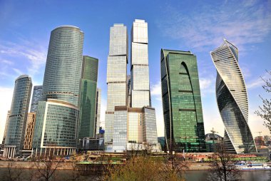 Moskova, Rusya - Mayıs 02: Görünümü Moskova şehir merkezinde 2 Mayıs 2018 şehir. Moscow City ticari merkezi Moskova ' nın kuzeyinde.