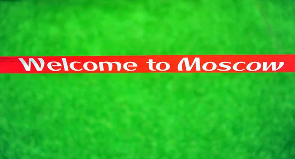 Moscou Russie Juin Bienvenue Moscou Signe Sur Fond Herbe Football — Photo