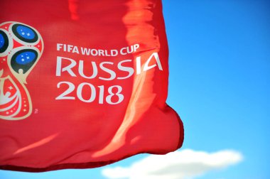 Moskova, Rusya - Temmuz 02: Logo, FIFA Dünya Kupası Rusya 2018 gökyüzünde, 2 Temmuz 2018 Moskova.