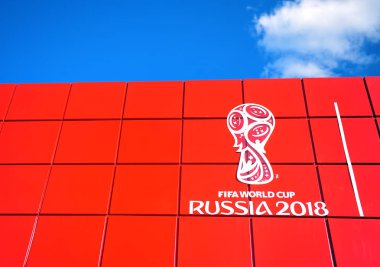 Moskova, Rusya - Temmuz 02: Logo, FIFA Dünya Kupası Rusya 2018 gökyüzünde, 2 Temmuz 2018 Moskova.