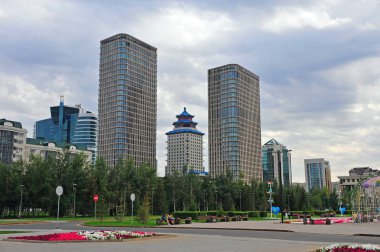 Astana, Kazakistan - Eylül 09: Modern district 9 Eylül 2017 Astana şehir merkezinde.