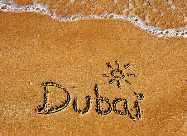 Dubai Word Sand Beach Travel Background — Stock Photo, Image