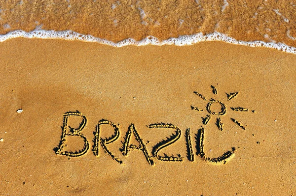Brazil Word Sand Beach Waves Background — Stock Photo, Image