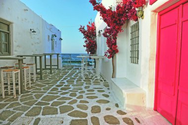 Beautiful street in Naoussa town, Paros island, Cyclades, Greece clipart