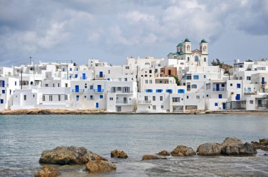 Paros Adası, Yunanistan Naoussa eski şehrin görünümü