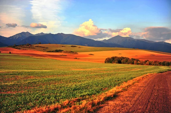 Beautiful Country Road Tatras Mountains Sunset Slovakia — Stock Photo, Image