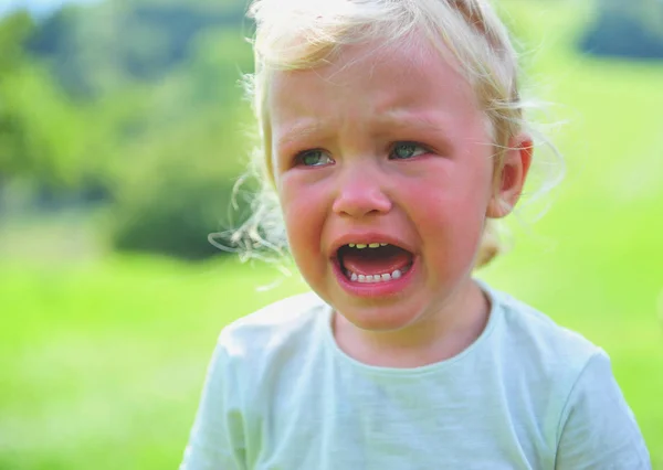 Portrait Little Girl Crying Outdoors — Stock Photo, Image