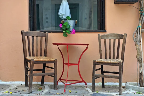 Zwei Stühle Und Tisch Haus Naxos Griechenland — Stockfoto