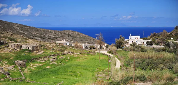 Panorama Aldeia Grega Tradicional Com Capela Ilha Paros Cíclades — Fotografia de Stock