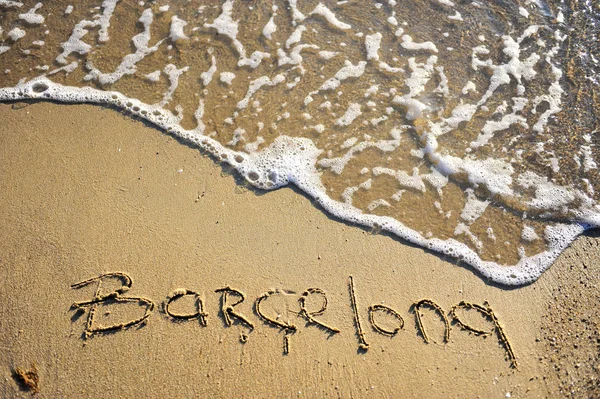 Barcelona Travel Handwriting Sign Beach — Stock Photo, Image