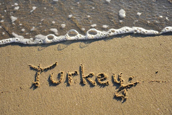 Türkei Reiseschild Sandstrand — Stockfoto