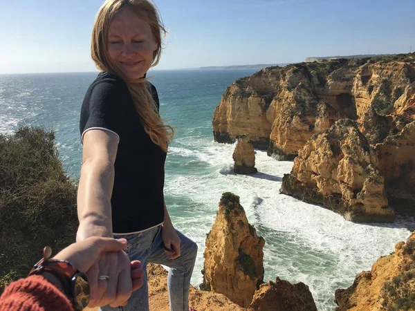 Happy young woman at the top — Stock Photo, Image