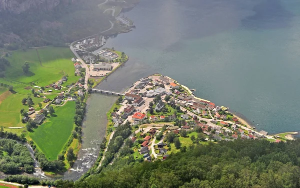 Aerial view of Aurland town, fjiords — Stock Photo, Image