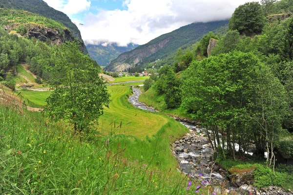 Geweldig berglandschap met een groene vallei — Stockfoto