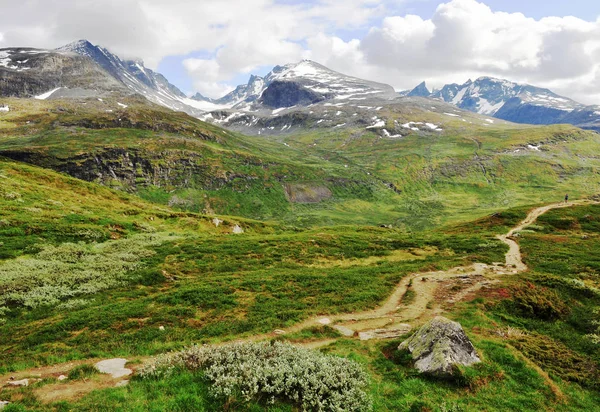 Belo caminho sinuoso nas montanhas da Noruega — Fotografia de Stock