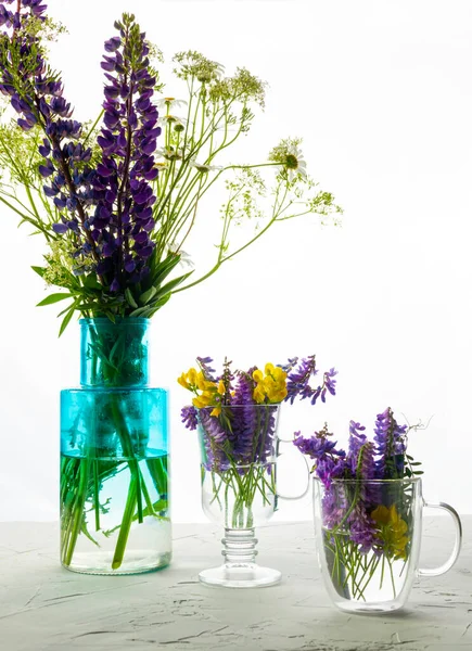 Wildflowers Vases Backlight Flowers Vase Glass Mug — Stock Photo, Image