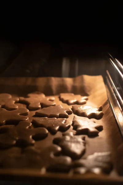 Gingerbread Cookies Oven Soft Warm Light Selective Focus — Stock Photo, Image