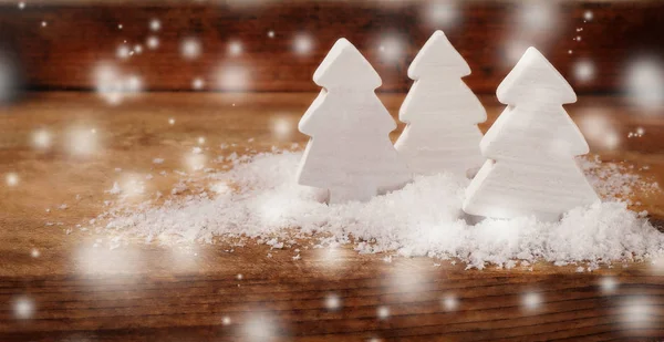 Sapins Bois Blanc Dans Neige Fond Noël — Photo