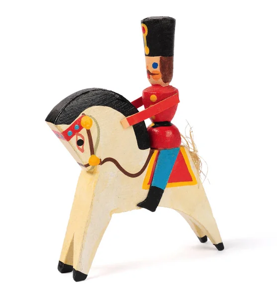 Oude Kerstversiering Houten Figuur Hussar Geïsoleerd Witte Achtergrond — Stockfoto