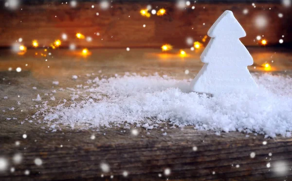 Weiße Holztanne Schnee Weihnachtlicher Hintergrund — Stockfoto
