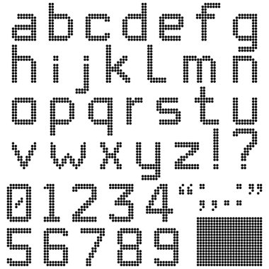 Round Pixel Font - Lower case alphabets, numerals and punctuation characters in retro round pixel font. Isolated and contains spare pixels. File ID: 383386050 has the upper case alphabets. clipart