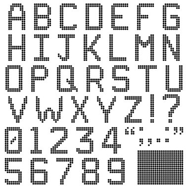 Round Pixel Font - Upper case alphabets, numerals and punctuation characters in retro round pixel font. Isolated and contains spare pixels. File ID: 383383562 has the lower case alphabets. clipart