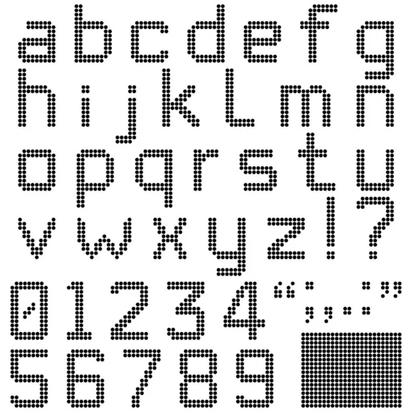 Pixel Font Małe Litery Alfabetów Cyfr Znaków Interpunkcyjnych Czcionką Retro — Wektor stockowy