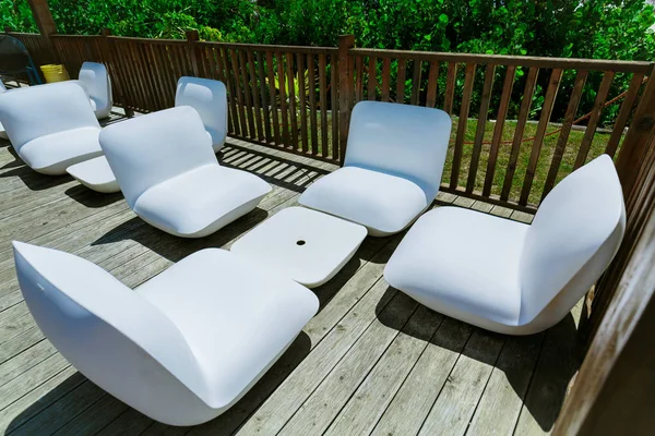 Amazing Relaxing Inviting View Luxury Outdoor Backyard Modern Patio Comfortable — Stock Photo, Image