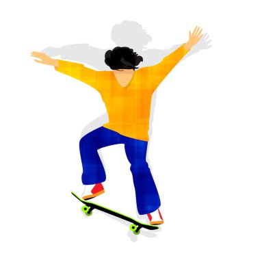 Genç adam kaykaycı atlama hile yaparak. Vektör
