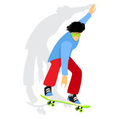 Genç kaykaycı atlama kaykay üzerinde adam. Vektör