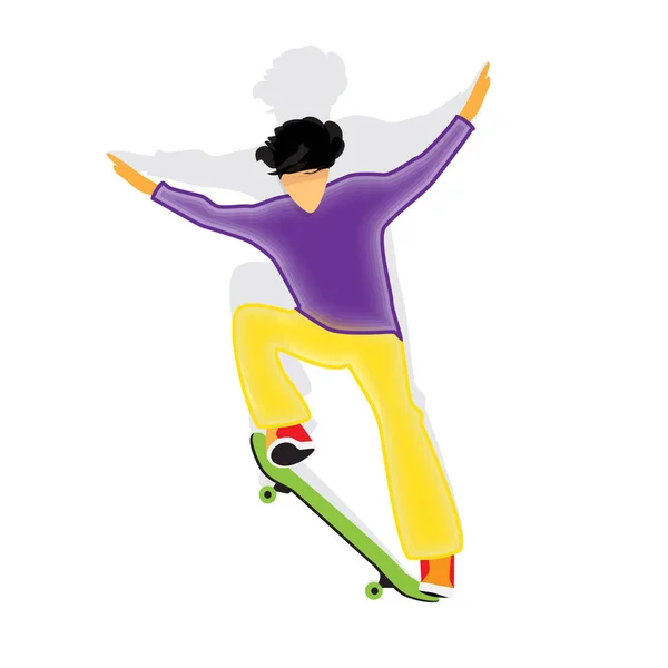 Skateboarder a fazer flip. O jovem skatista salta no skate. Vetor — Vetor de Stock