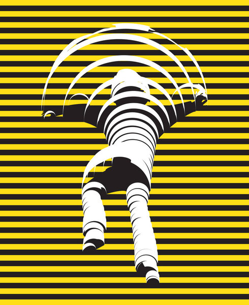 Уличное искусство мужского силуэта на обнаженном фоне и ленте. Стильный граффити-плакат, баннер. Вектор
