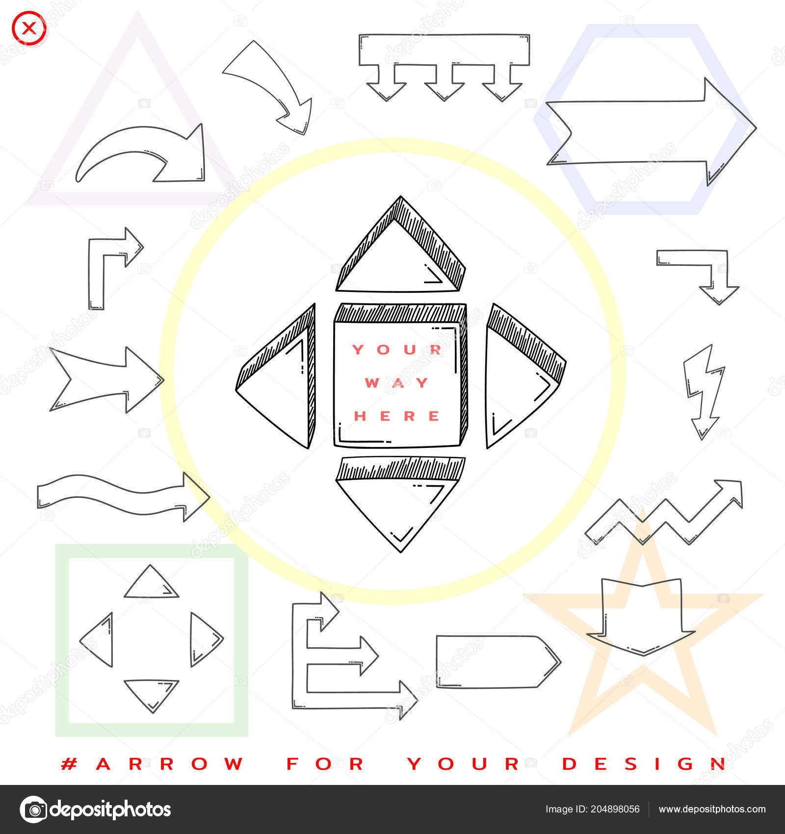 arrow pointer cross isolated on white black outline sketch vector