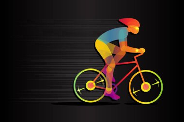 Parlak, parlayan bisikletçi silüeti. Şık poster, afiş. Vektör çizim